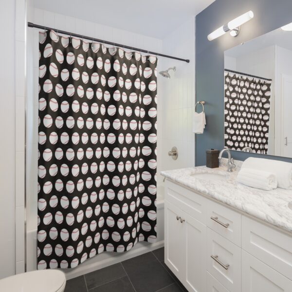 Black Baseball Shower Curtain - Image 4