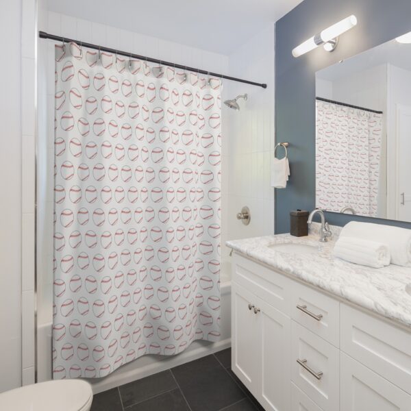 White Baseball Shower Curtain - Image 4