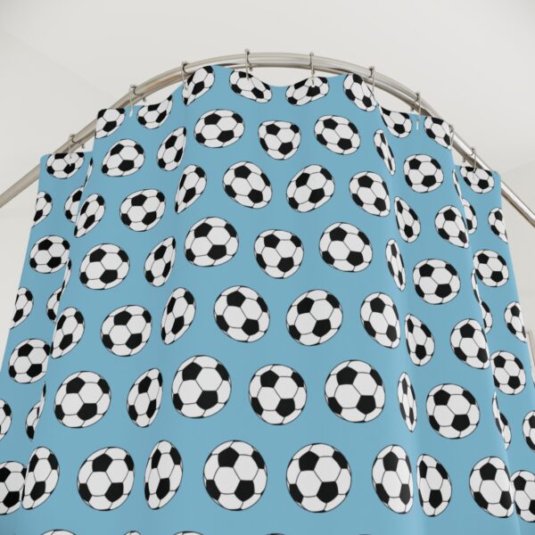 Blue Soccer Shower Curtain - Image 3