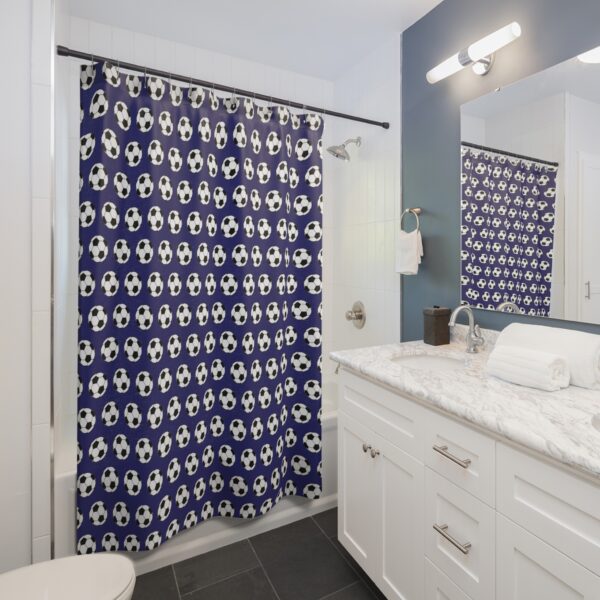 Blue Soccer Shower Curtain - Image 4