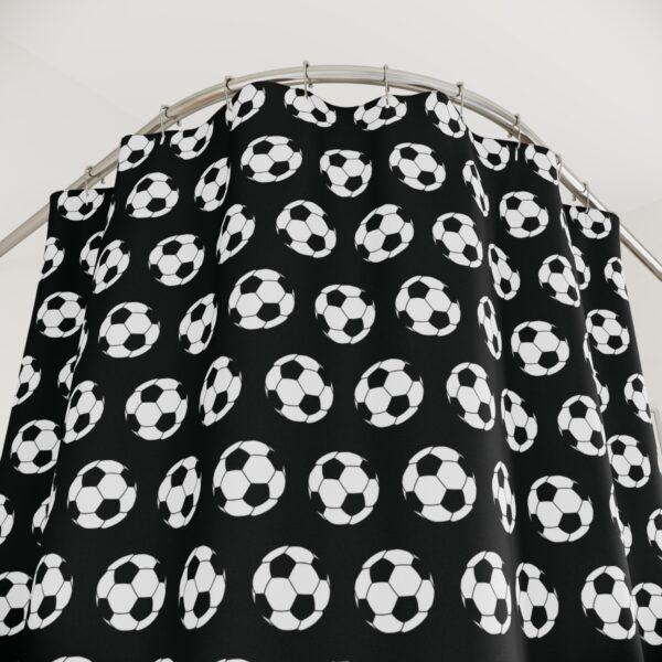 Black Soccer Shower Curtain - Image 3