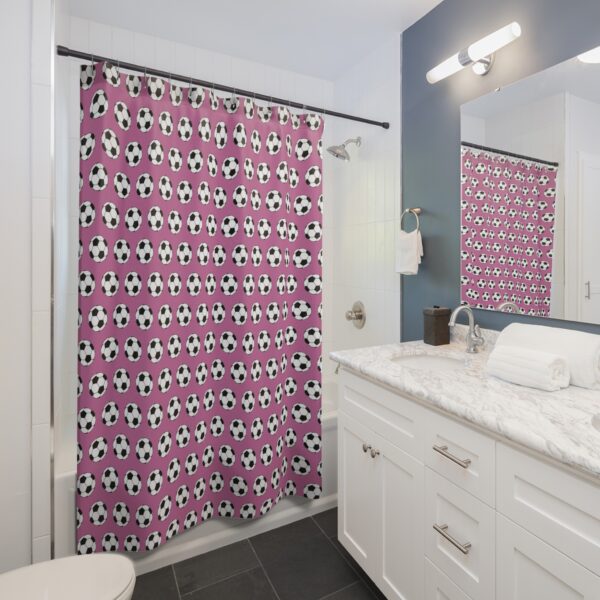 Pink Soccer Shower Curtain - Image 4