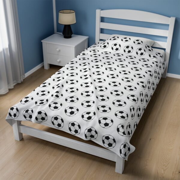 White Velveteen Soccer Blanket - Image 3