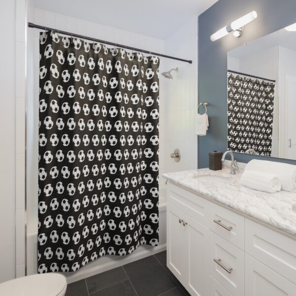 Black Soccer Shower Curtain - Image 4