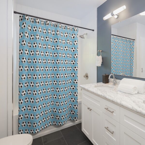 Blue Soccer Shower Curtain - Image 4